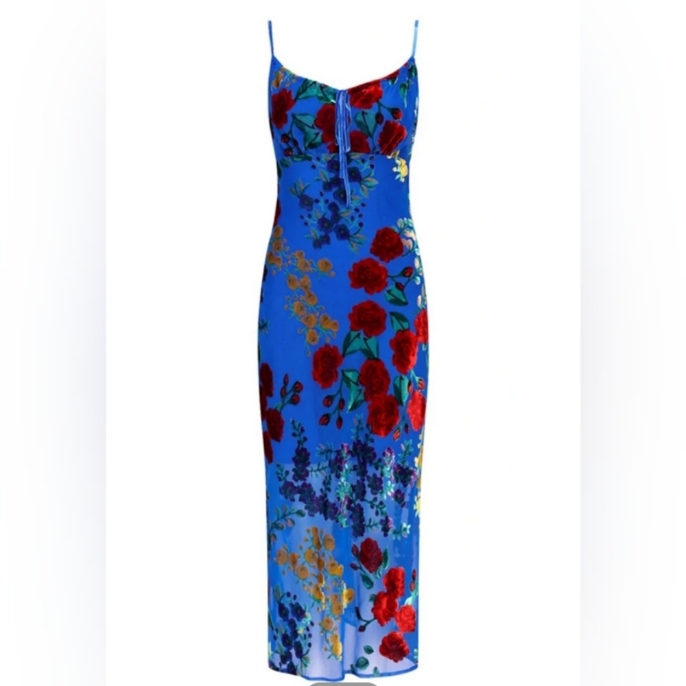 Velvet Floral Appliqué Cami Dress